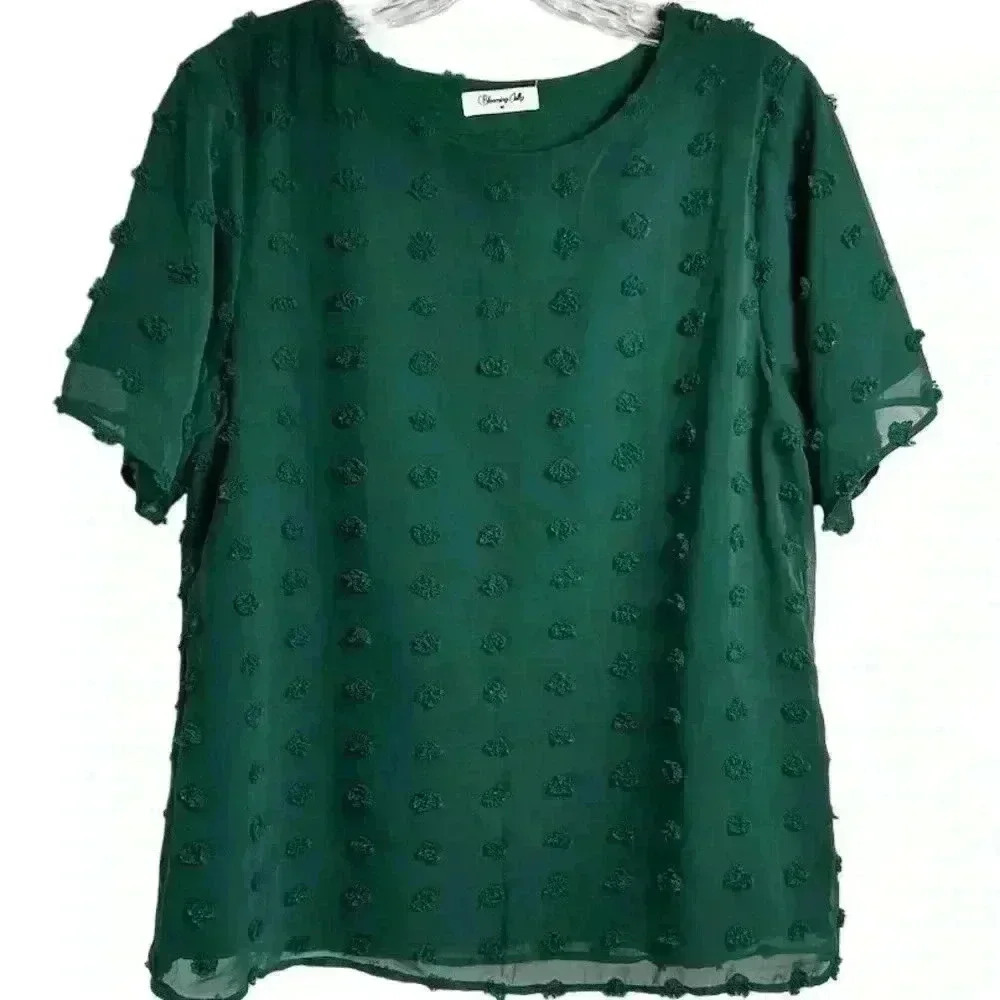 Blooming Jelly Women's Green Short Sleeve Blouse Size M Casual Top‎